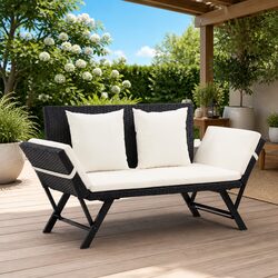 Outdoor Garden Bench 176cm with Cushions Seat Daybed Patio Rattan Lounger