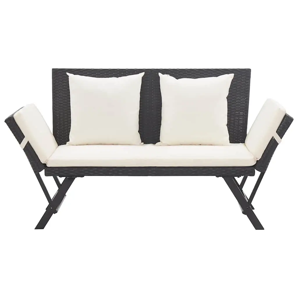 Outdoor Garden Bench Adjustable Convertible Daybed 176cm Black PE Rattan