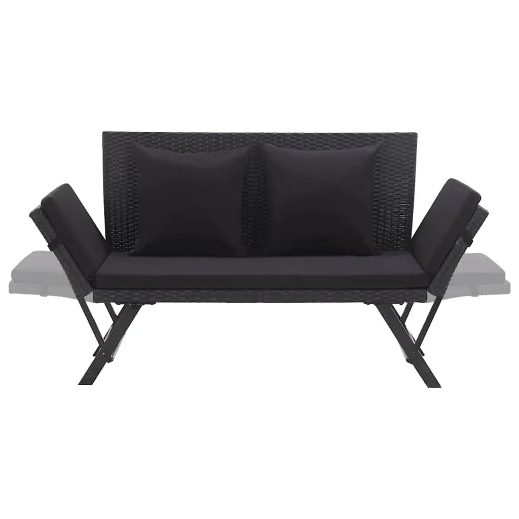 Outdoor Garden Bench Adjustable Daybed 176cm Black PE Rattan