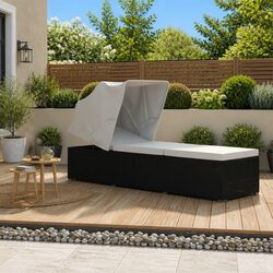 Sun Lounger with Canopy and Cushion Outdoor Seating Reclining Lounger Patio