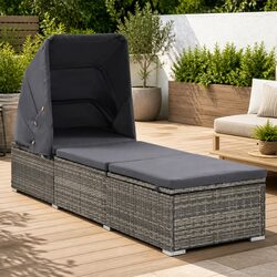 Sun Lounger with Foldable Canopy Padded Cushion Outdoor Patio Reclining Chair