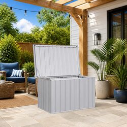 Garden Storage Box Grey Outdoor Patio Deck Cushion Chest Container Weather