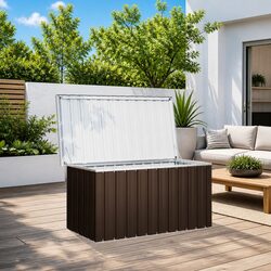 Garden Storage Box Brown Outdoor Patio Deck Furniture Durable Steel Chest
