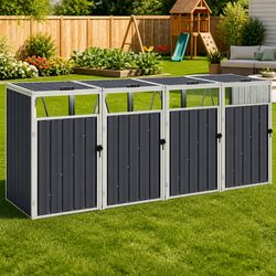 Quadruple Garbage Bin Shed Grey 286x81x121cm Garden Waste Container Storage