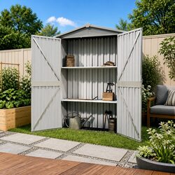 Garden Shed Grey Metal Outdoor Storage Tool Equipment Shed Galvanised Steel