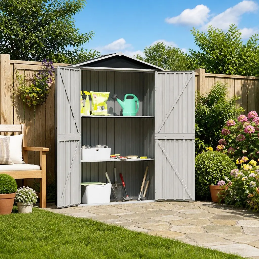 Garden Shed Anthracite 116x45x175 cm Outdoor Storage Galvanised Steel Doors
