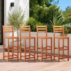 Bar Stools Set 4 pcs Wooden Chairs Backrest Footrest Garden Patio Seating