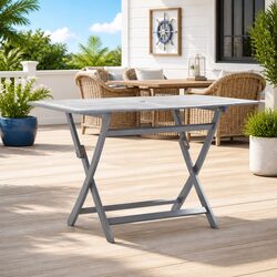 Folding Garden Dining Table Outdoor Patio Furniture Wood Parasol Hole Grey