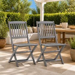 Folding Outdoor Chairs 2 Pcs Grey Solid Acacia Wood Garden Patio Dining Seating