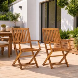 Outdoor Folding Chairs 2 pcs Garden Patio Dining Seating Brown Wood