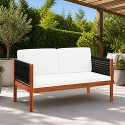 2-Seater Outdoor Sofa Garden Bench Rope Design Acacia Wood Patio Furniture