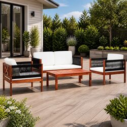 4 Piece Garden Lounge Set Acacia Wood Outdoor Furniture Chairs Sofa Coffee Table