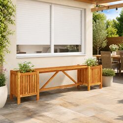Garden Bench with 2 Planters Acacia Wood Outdoor Seating Patio Deck 150x30x40cm