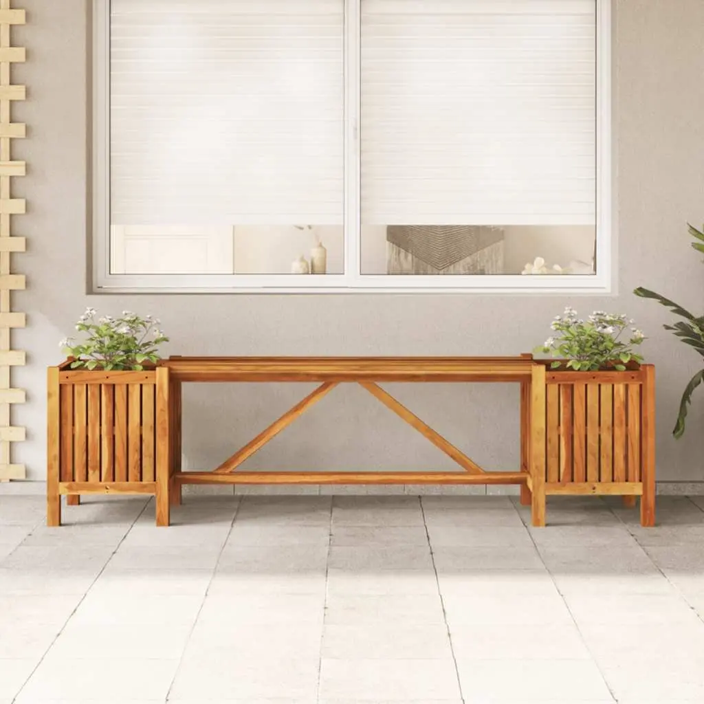 Garden Bench Acacia Wood Outdoor Seating with 2 Planters 150x30x40cm Brown