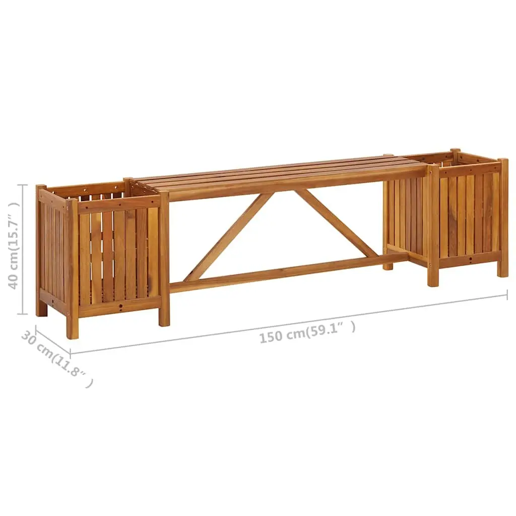 Garden Bench Acacia Wood Outdoor Seating with 2 Planters 150x30x40cm Brown