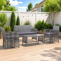 Garden Lounge Set 4 Piece Outdoor Furniture Rattan Patio Sofa Bench Chairs Table