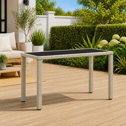 Outdoor Garden Dining Table Beige Poly Rattan Glass Top Patio Furniture