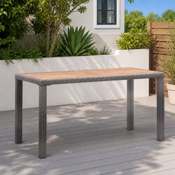 Outdoor Garden Table Patio Furniture Rattan Frame Acacia Wood Anthracite Brown