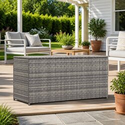Garden Storage Box Grey Outdoor Furniture Rattan Chest Patio Deck Organizer