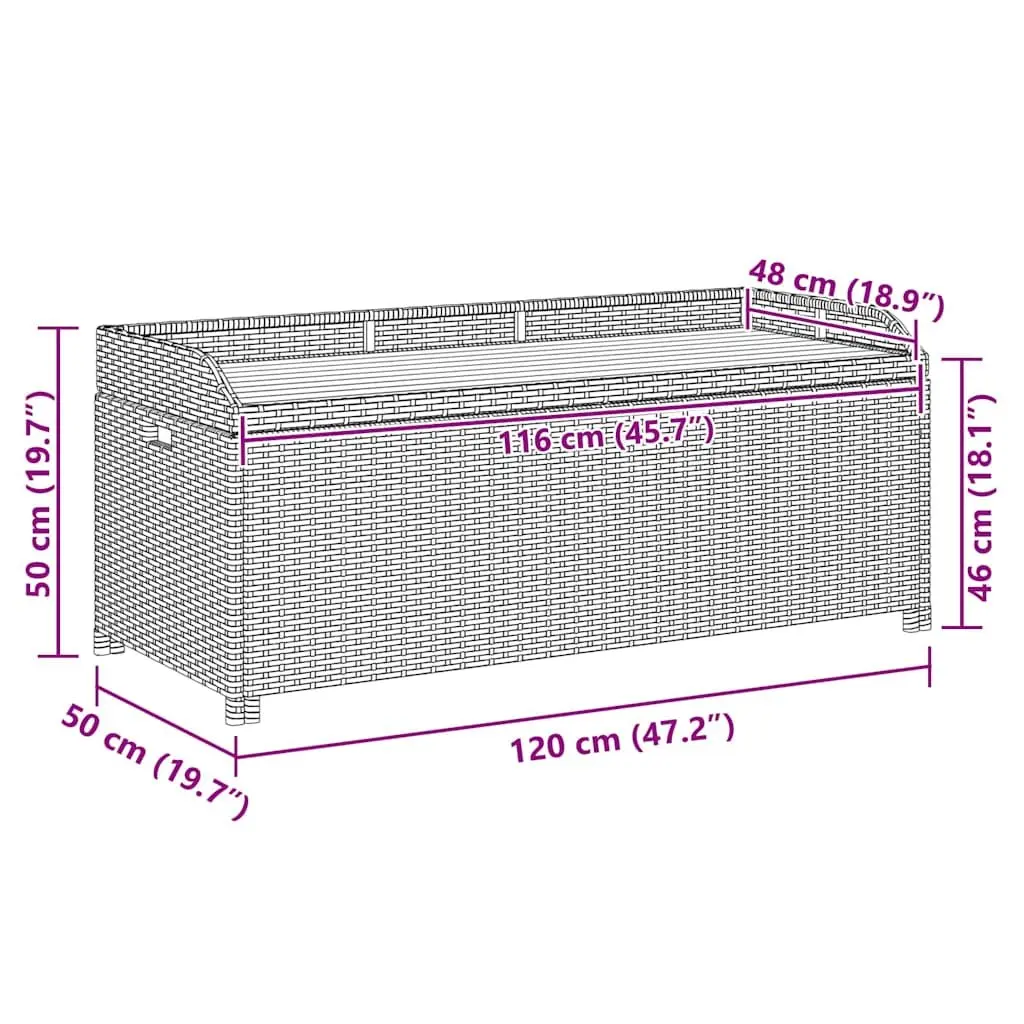 Outdoor Storage Bench Weather Resistant 120cm Grey Poly Rattan