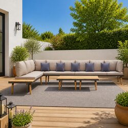 8-Seater Garden Lounge Set with Cushions Solid Wood Patio Furniture Outdoor