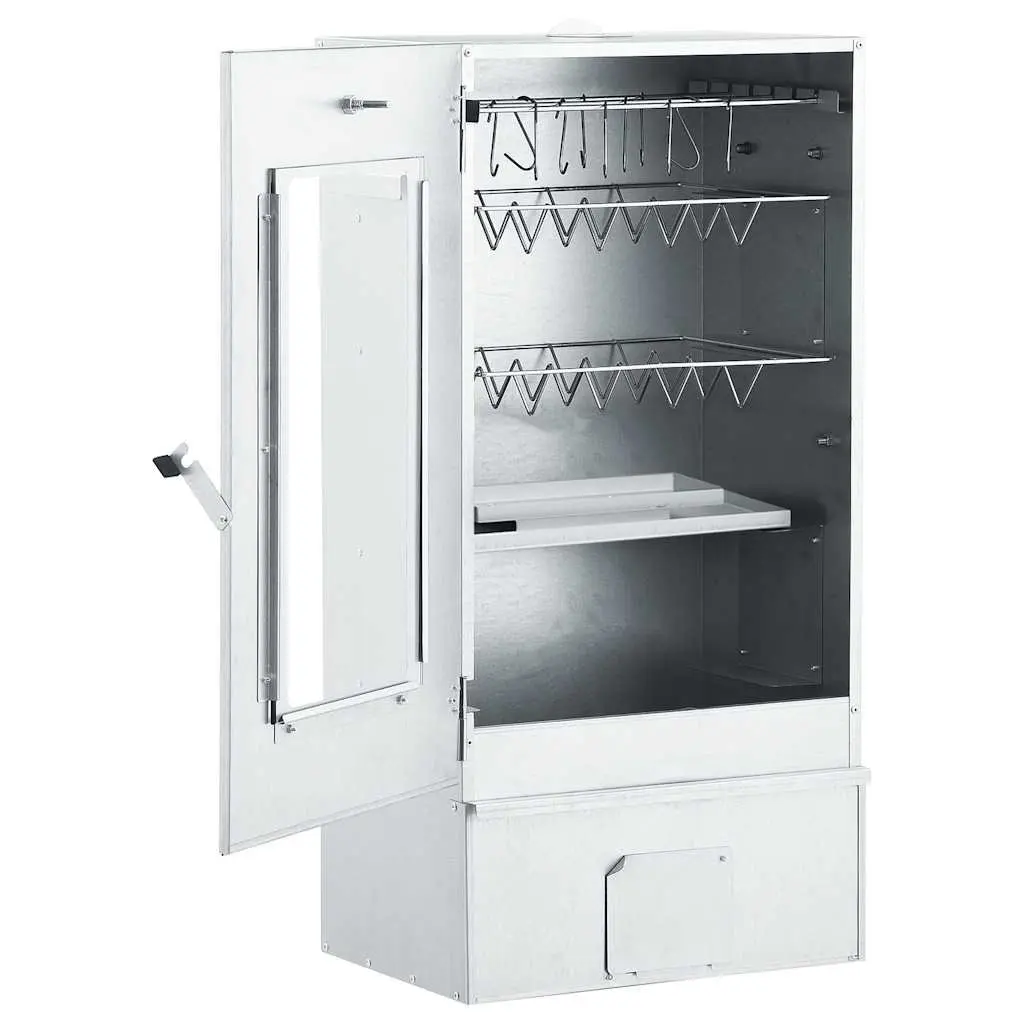 Outdoor BBQ Smoker 83cm Tall with Thermometer Window Silver Galvanised Steel
