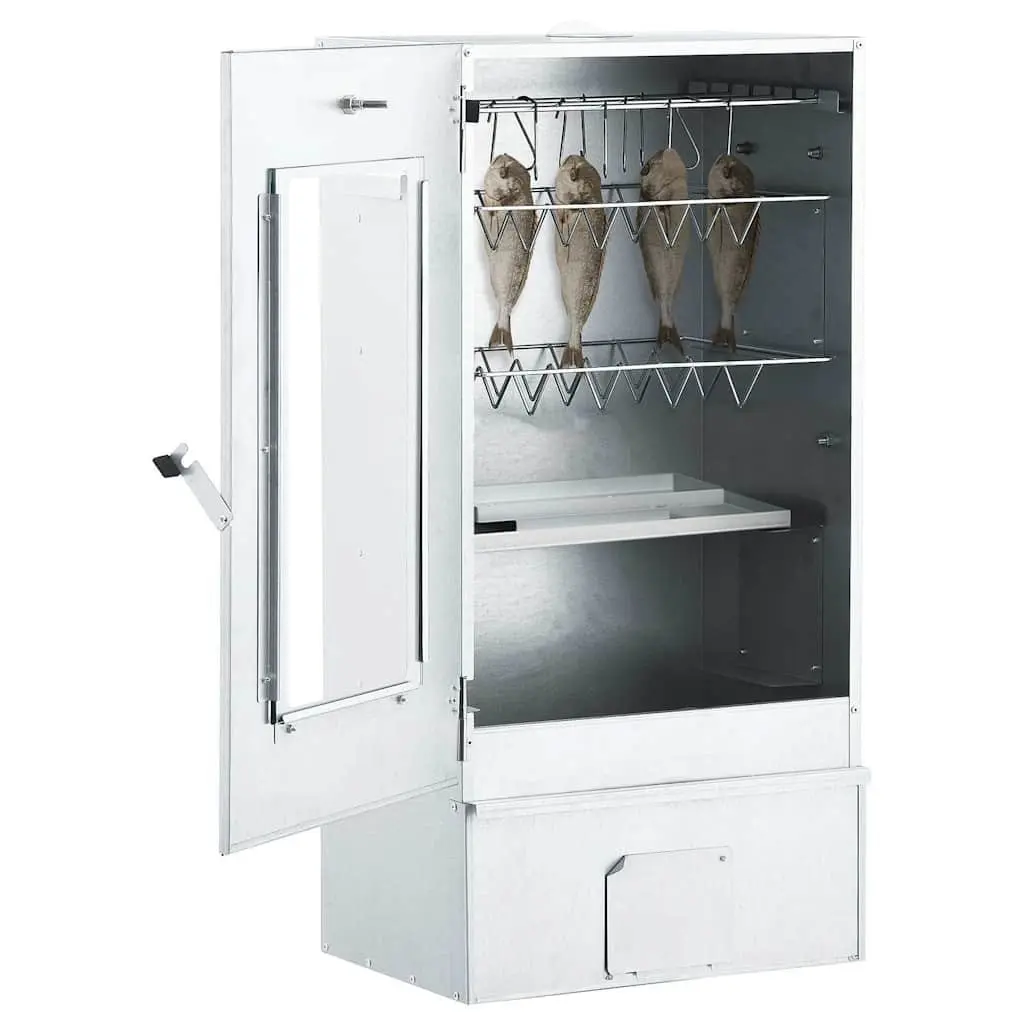 Outdoor BBQ Smoker 83cm Tall with Thermometer Window Silver Galvanised Steel