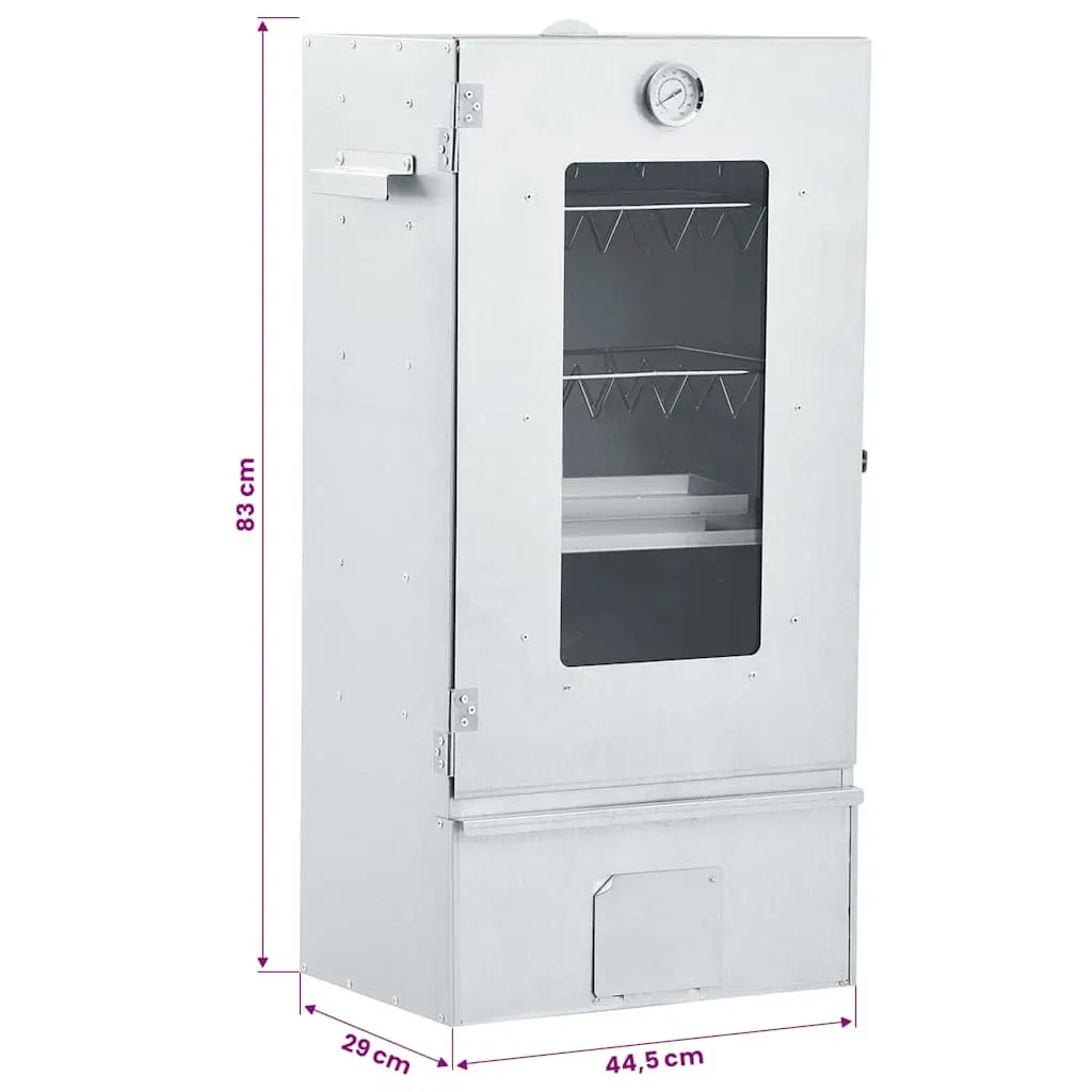 Outdoor BBQ Smoker 83cm Tall with Thermometer Window Silver Galvanised Steel