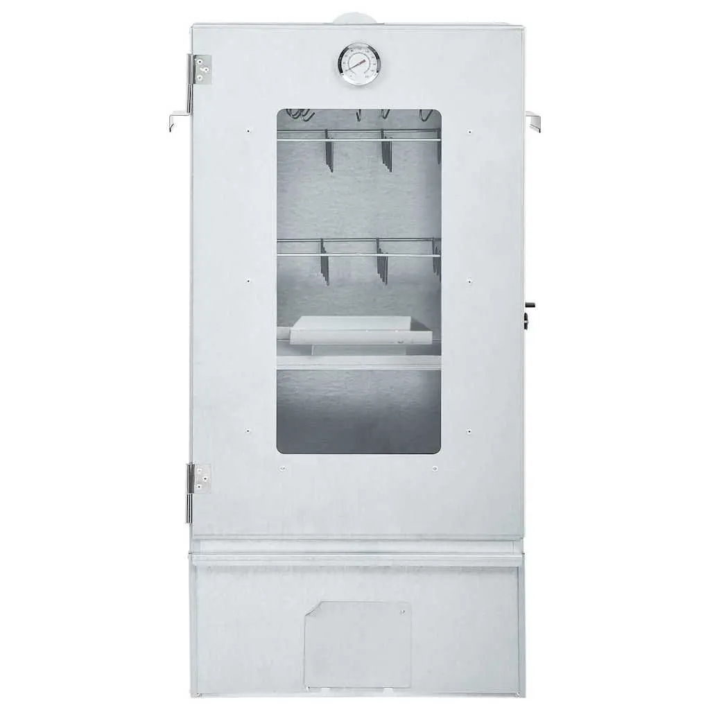 Outdoor BBQ Smoker 83cm Tall with Thermometer Window Silver Galvanised Steel