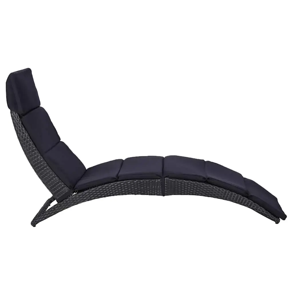 Sun Lounger Foldable Poly Rattan Outdoor Sunbed Grey