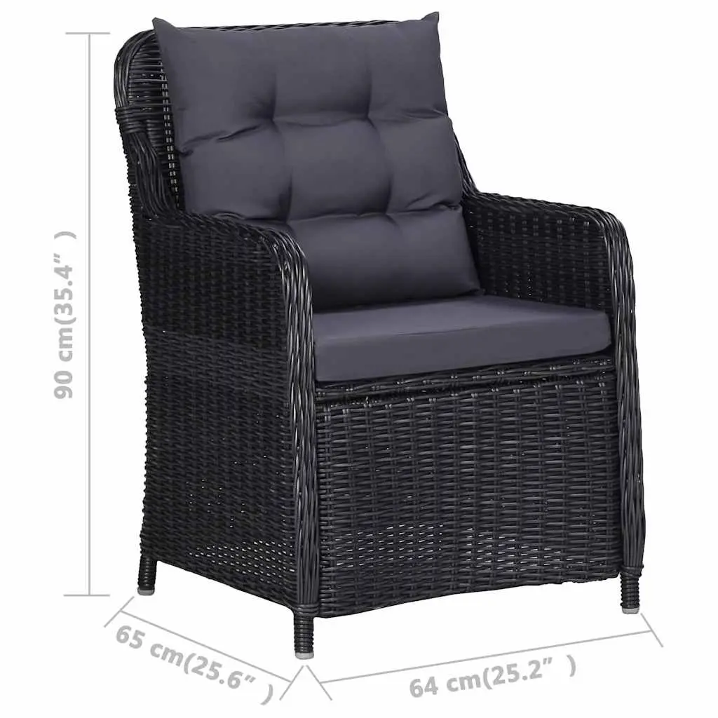 Outdoor Chairs 2 pcs Set with Cushions Hand Woven Poly Rattan Black Garden