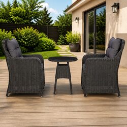 Outdoor Chairs Set 2 pcs with Tea Table Poly Rattan Garden Seating Black