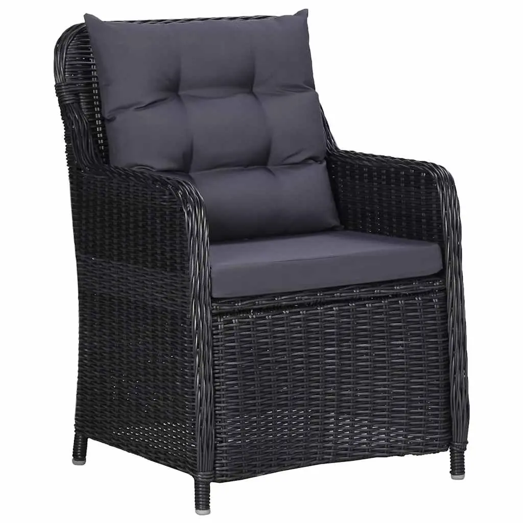Outdoor Chairs Set with Tea Table Poly Rattan Garden Seating Black