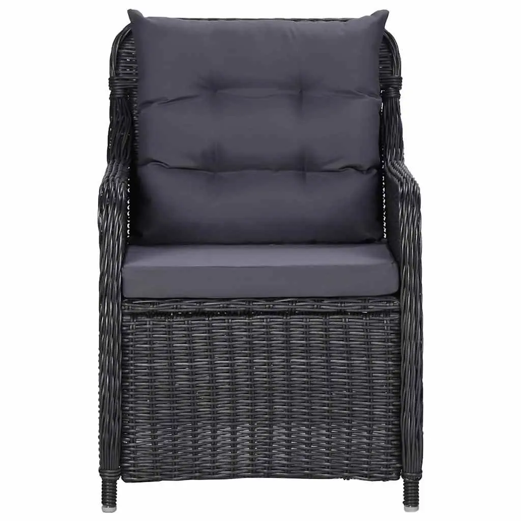 Outdoor Chairs Set with Tea Table Poly Rattan Garden Seating Black