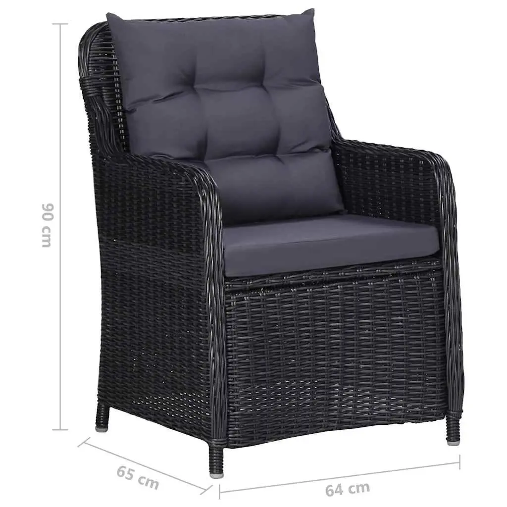 Outdoor Chairs Set with Tea Table Poly Rattan Garden Seating Black