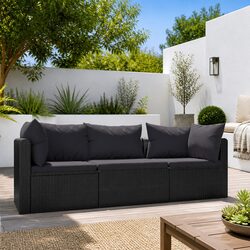 Outdoor Sectional Sofa Set 3 Piece Poly Rattan Garden Furniture with Cushions