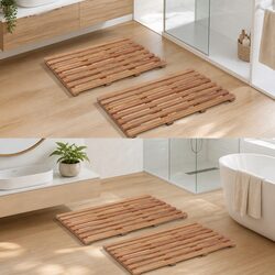 Bath Mats 2 pcs Acacia Wood 56x37 cm Bathroom Shower Non-Slip Slatted Design
