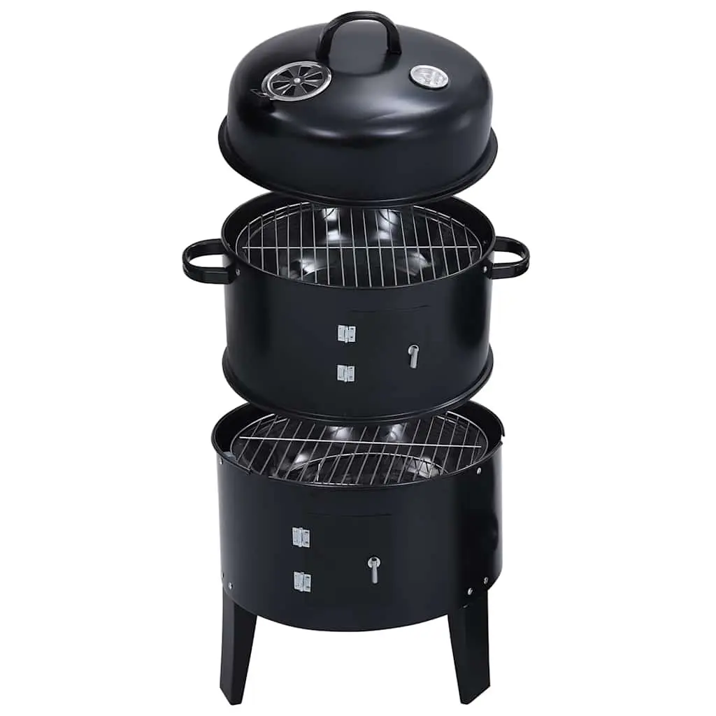 3-in-1 Charcoal Smoker BBQ Grill Portable 40x80cm Black