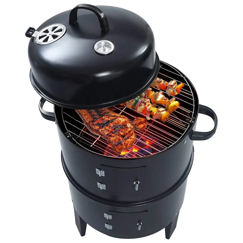 3-in-1 Charcoal Smoker BBQ Grill Portable 40x80cm Black