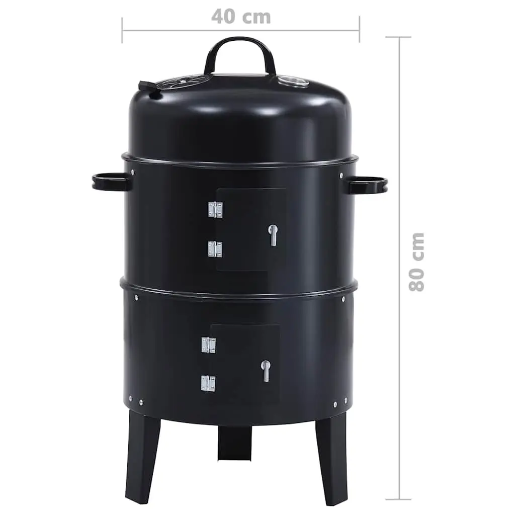 3-in-1 Charcoal Smoker BBQ Grill Portable 40x80cm Black