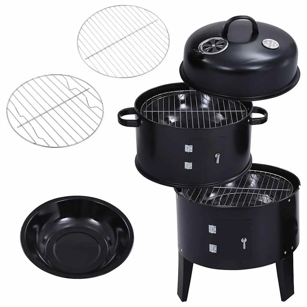3-in-1 Charcoal Smoker BBQ Grill Portable 40x80cm Black