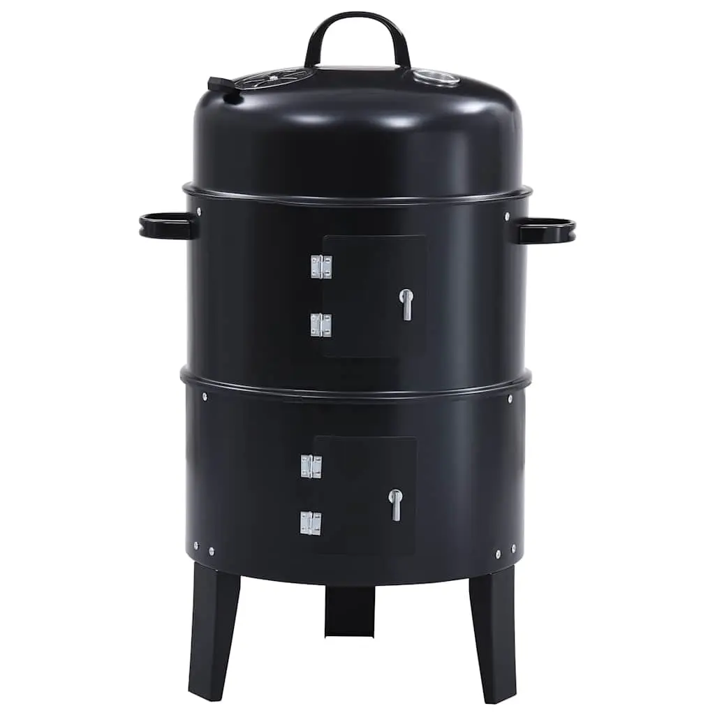 3-in-1 Charcoal Smoker BBQ Grill Portable 40x80cm Black