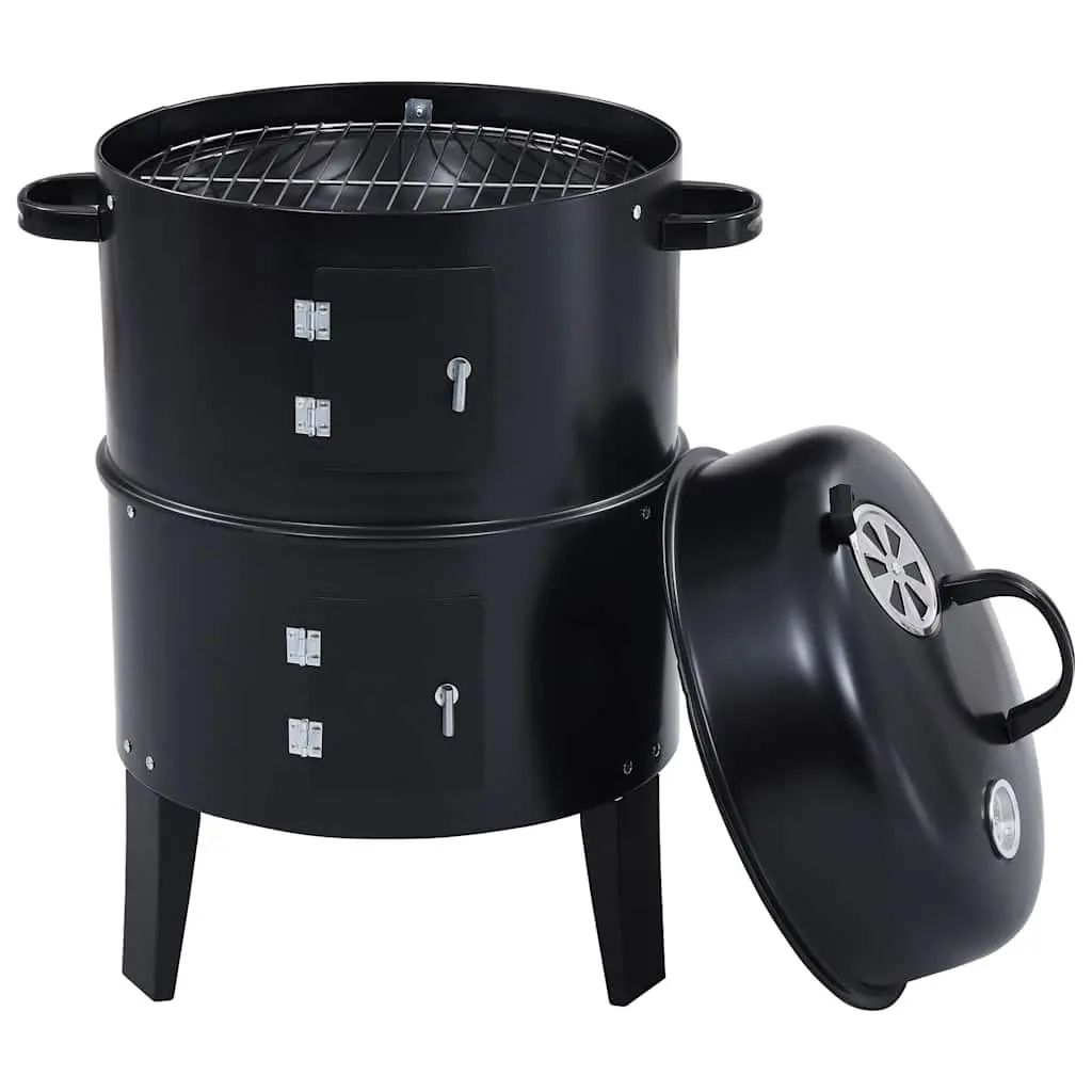 3-in-1 Charcoal Smoker BBQ Grill Portable 40x80cm Black
