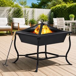 Fire Pit Black Garden Patio Heater Outdoor Wood Burner Steel Bowl Backyard Decor