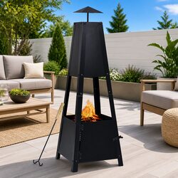 Fire Pit Black Pyramid Garden Outdoor Patio Heater Steel Bowl Fireplace