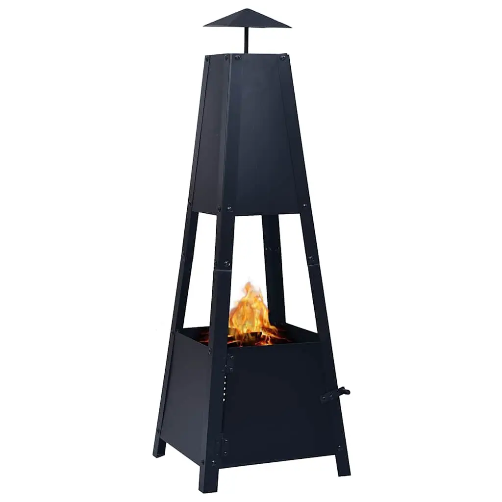 Fire Pit Pyramid Outdoor Heater Steel Bowl Black 35 x 35 x 99 cm
