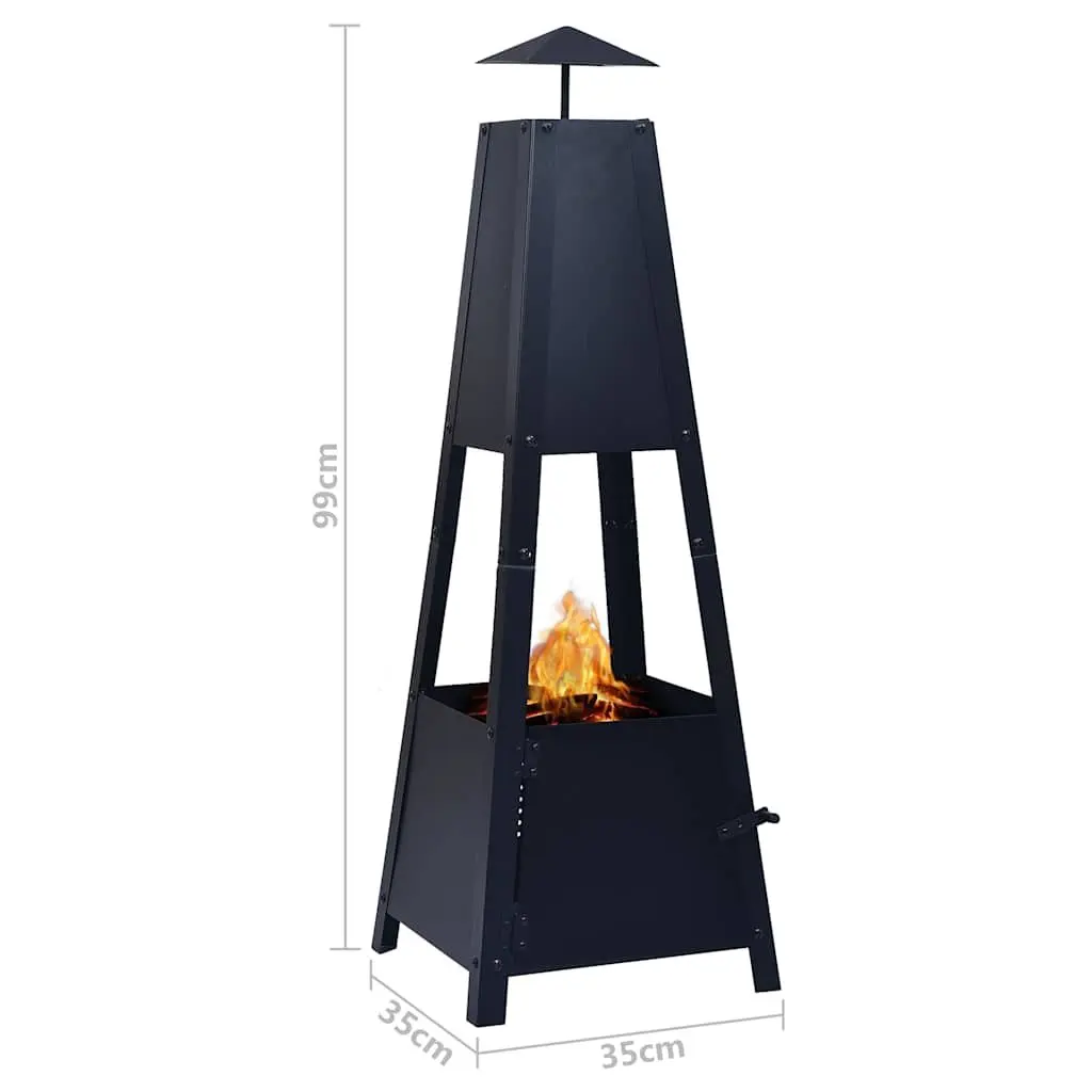 Fire Pit Pyramid Outdoor Heater Steel Bowl Black 35 x 35 x 99 cm