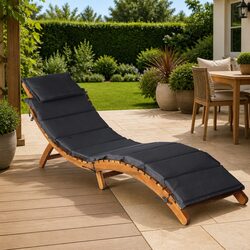 Sun Lounger Folding Acacia Wood Garden Patio Deck Chair with Cushion Grey