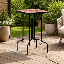 Mosaic Side Table Ceramic Outdoor Garden Plant Stand Curved Legs Brown