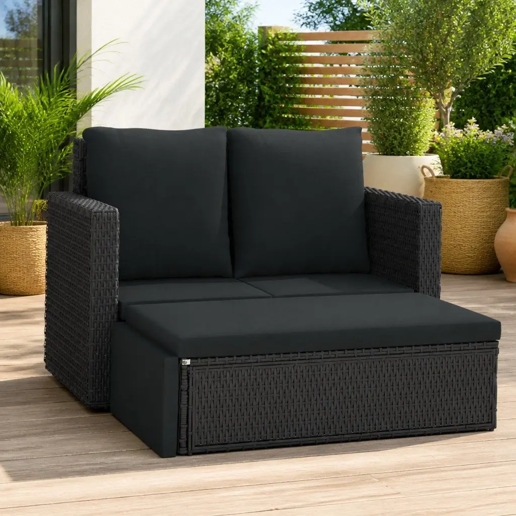 2 Piece Garden Lounge Set Poly Rattan Sofa Stool with Cushions Outdoor Patio